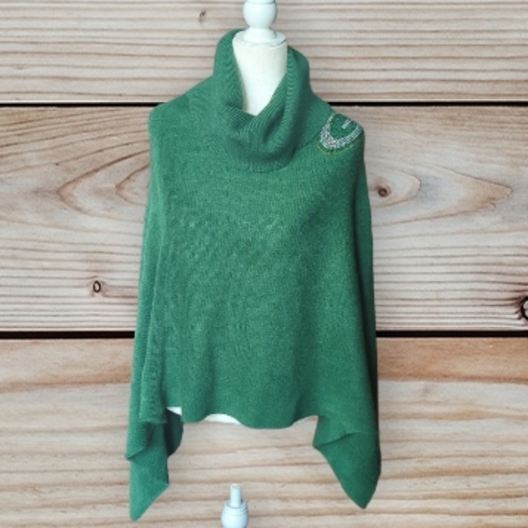 Green Bay Packers NFL Green Crystal Bling soft Knit Poncho One-size Sweater S/L - Picture 8 of 9